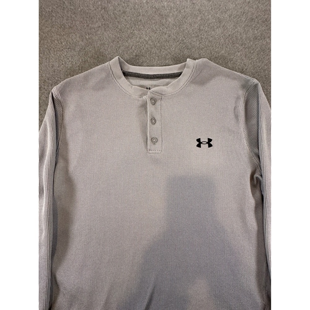 Under Armour Mens Gray Waffle Knit Henley Long Sleeve Shirt Loose Fit Large